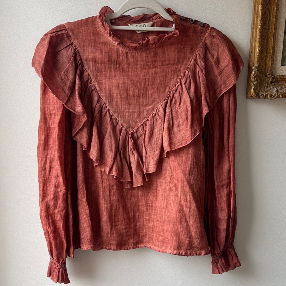 Sea New York Dyed Clay Cotton Gauzw Ruffle Collar Blouse